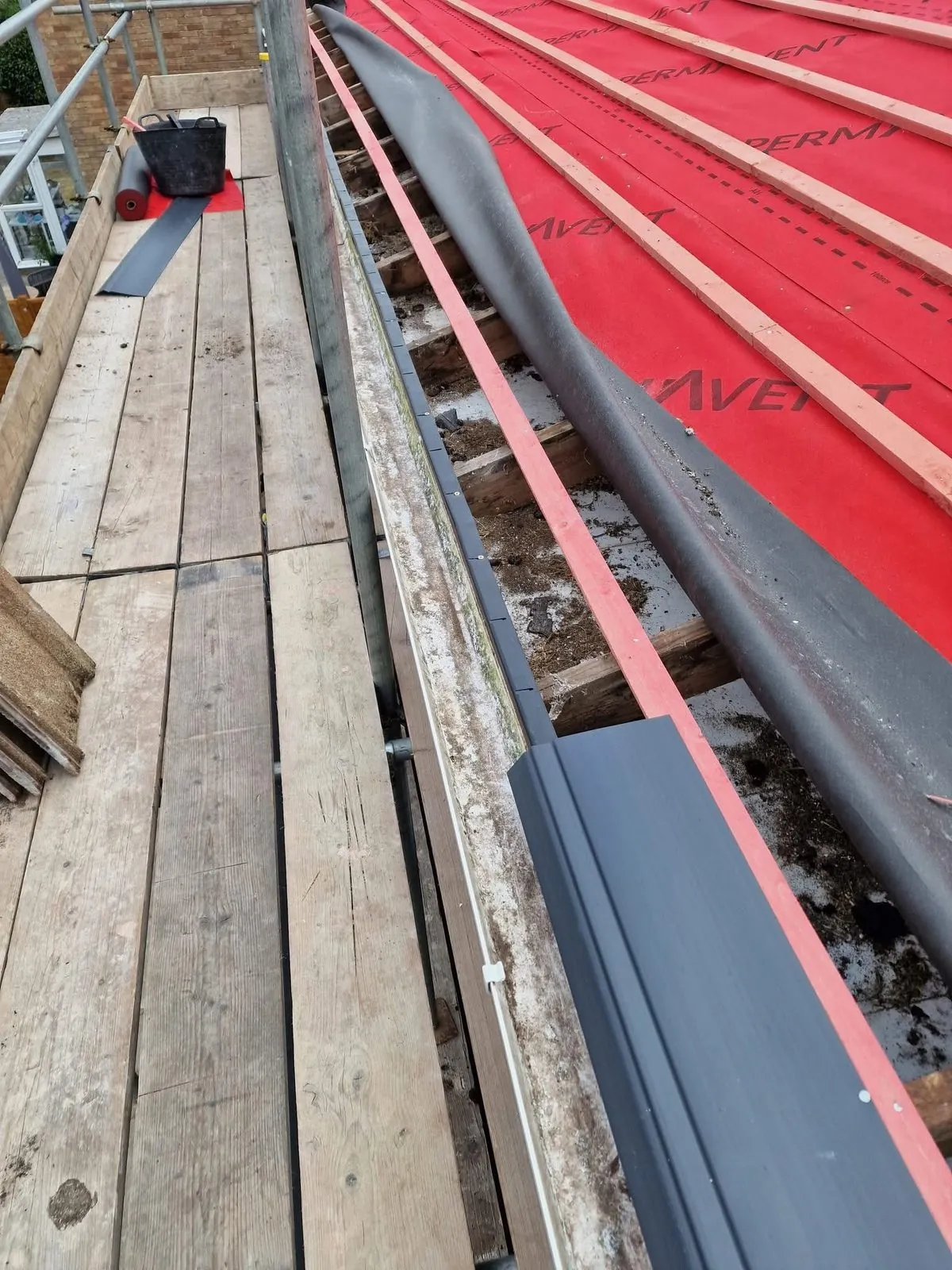 Breathable membrane and battens fitted during a re-roof in Newton Abbot