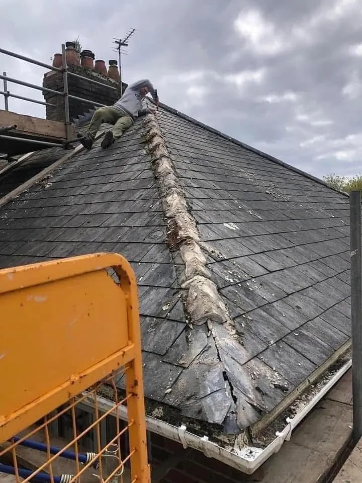 Slate roof ridge and chimney repair in Newton Abbot